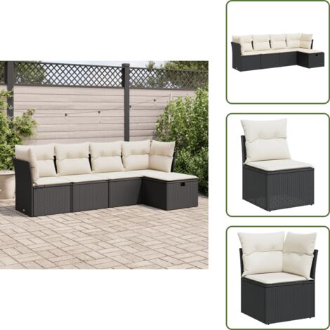Rattan PE - vidaXL Set Divani da Giardino 5 pz con Cuscini in Polyrattan Nero - Mobili da giardino