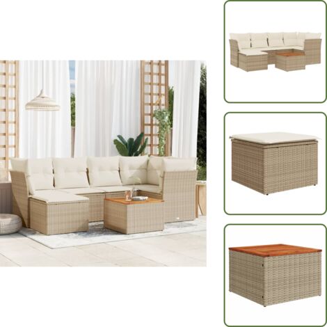 Rattan PE - vidaXL Set Divani da Giardino 7 pz con Cuscini Beige in Polyrattan - Copertura impermeabile