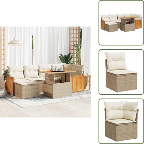 Rattan PE - vidaXL Set Divani da Giardino 7 pz con Cuscini Beige Polyrattan Acacia - Poltrone da giardino