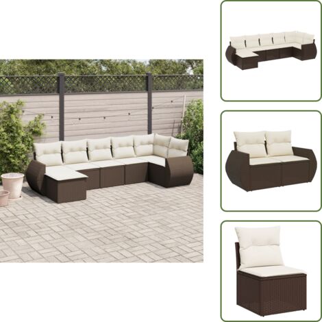 Rattan PE - vidaXL Set Divani da Giardino 7 pz con Cuscini Marrone in Polyrattan - Poltrona da giardino