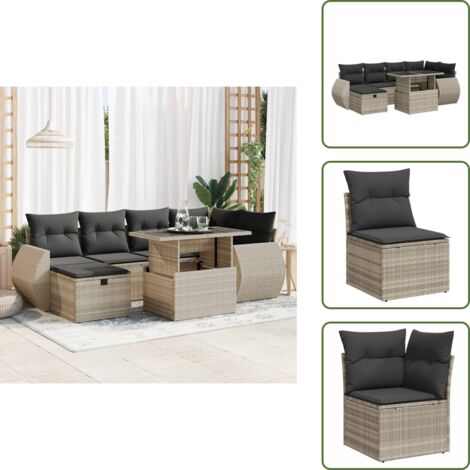 Rattan PE - vidaXL Set Divani da Giardino 7pz con Cuscini Grigio Chiaro Polyrattan - Copertura impermeabile