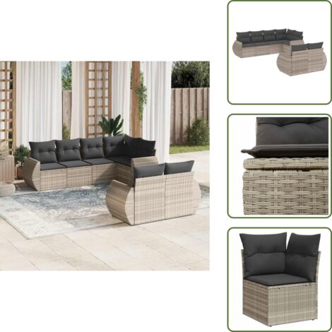 Rattan PE - vidaXL Set Divani da Giardino 7pz con Cuscini Grigio Chiaro Polyrattan - Poltrona da giardino