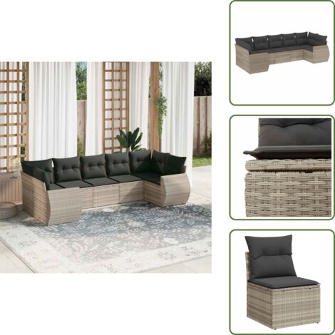 Rattan PE - vidaXL Set Divani da Giardino 7pz con Cuscini Grigio Chiaro Polyrattan - Poltrone da giardino