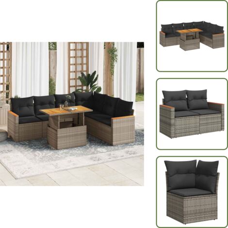 Rattan PE - vidaXL Set Divani da Giardino 7pz con Cuscini Grigio Polyrattan Acacia - Copertura impermeabile
