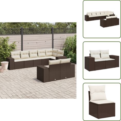 Rattan PE - vidaXL Set Divani da Giardino 8 pz con Cuscini Marrone in Polyrattan - Poltrona da giardino