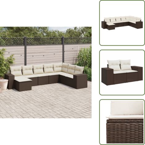 Rattan PE - vidaXL Set Divani da Giardino 8 pz con Cuscini Marrone in Polyrattan - Poltrone da giardino