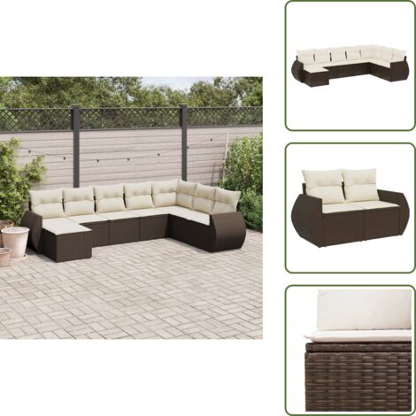 Rattan PE - vidaXL Set Divani da Giardino 8 pz con Cuscini Marrone in Polyrattan - Poltrone da giardino