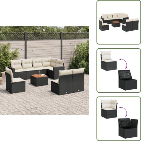 Rattan PE - vidaXL Set Divani da Giardino 9 pz con Cuscini Nero in Polyrattan - Poltrone da giardino