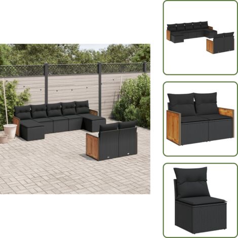 Rattan PE - vidaXL Set Divani da Giardino 9 pz con Cuscini Nero in Polyrattan - Poltrone da giardino