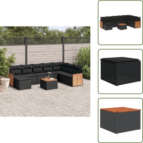 Rattan PE - vidaXL Set Divani da Giardino 9 pz con Cuscini Nero in Polyrattan - Poltrone da giardino