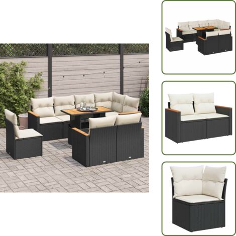 Rattan PE - vidaXL Set Divani da Giardino 9 pz con Cuscini Nero Polyrattan Acacia - Copertura impermeabile