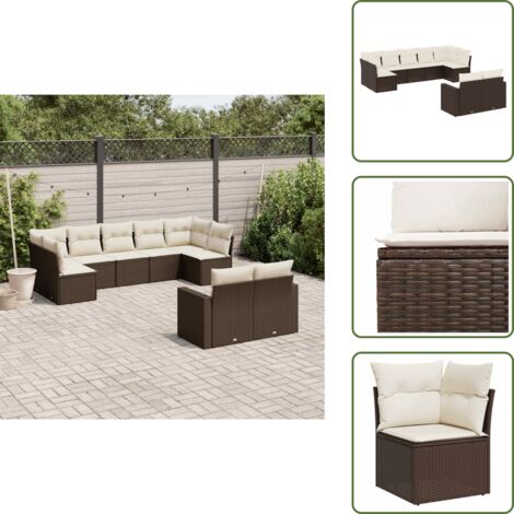 Rattan PE - vidaXL Set Divani da Giardino 9pz con Cuscini Marrone in Polyrattan - Poltrone da giardino