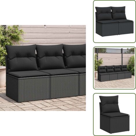 Rattan PE - vidaXL Set Divani da Giardino con Cuscini 2 pz Nero Polyrattan Acacia - Cuscini sfoderabili