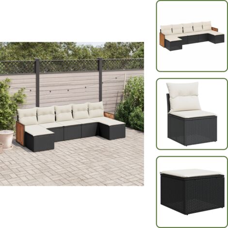 Rattan PE - vidaXL Set Divani da Giardino con Cuscini 7pz Nero Polyrattan - Poltrone da esterno