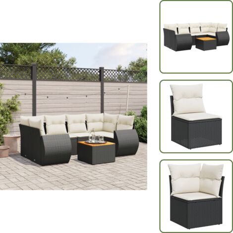 Rattan PE - vidaXL Set Divani da Giardino con Cuscini 7pz Nero Polyrattan - Poltrone da giardino