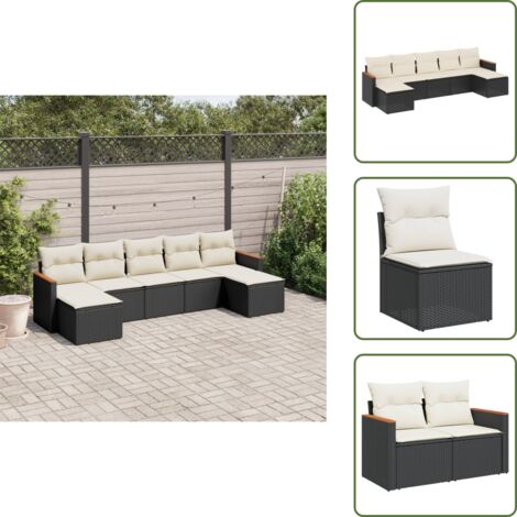 Rattan PE - vidaXL Set Divani da Giardino con Cuscini 7pz Nero Polyrattan - Poltrone da giardino