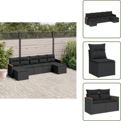 Rattan PE - vidaXL Set Divani da Giardino con Cuscini 7pz Nero Polyrattan - Poltrone da giardino