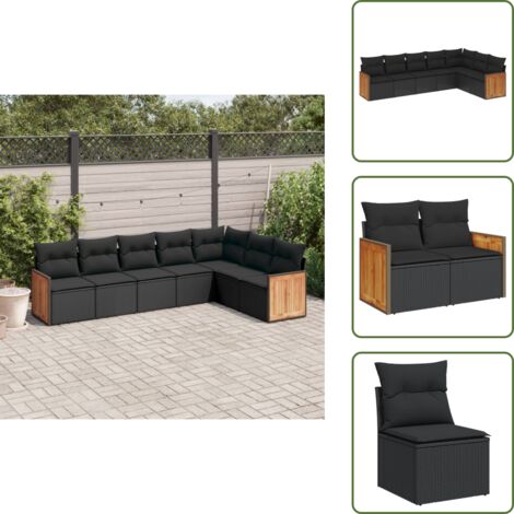 Rattan PE - vidaXL Set Divani da Giardino con Cuscini 7pz Nero Polyrattan - Poltrone da giardino