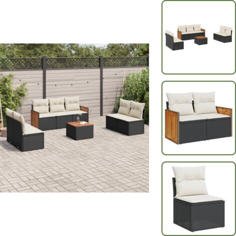 Rattan PE - vidaXL Set Divani da Giardino con Cuscini 8 pz Nero in Polyrattan - Poltrone da giardino