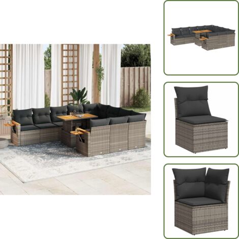 Rattan PE - vidaXL Set Divani Giardino 11 pz con Cuscini Polyrattan Acacia Grigio - Poltrone da giardino