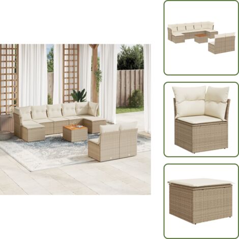 Rattan PE - vidaXL Set Divano da Giardino 10 pz con Cuscini Beige in Polyrattan - Copertura impermeabile