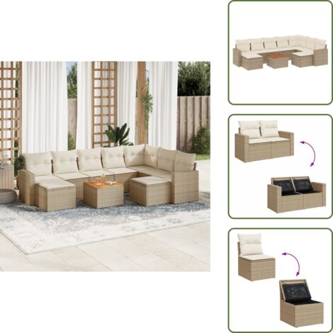 Rattan PE - vidaXL Set Divano da Giardino 10 pz con Cuscini Beige in Polyrattan - Poltrone da giardino