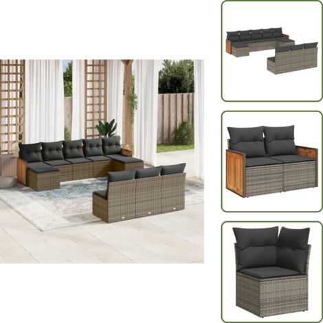 Rattan PE - vidaXL Set Divano da Giardino 10 pz con Cuscini Grigio in Polyrattan - Poltrona da giardino