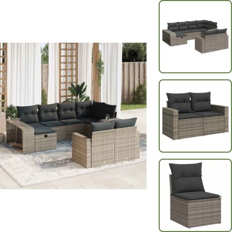 Rattan PE - vidaXL Set Divano da Giardino 10 pz con Cuscini Grigio in Polyrattan - Poltrona da giardino