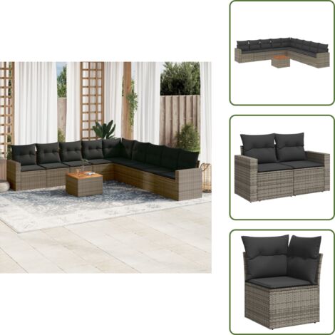 Rattan PE - vidaXL Set Divano da Giardino 10 pz con Cuscini Grigio in Polyrattan - Poltrone da giardino
