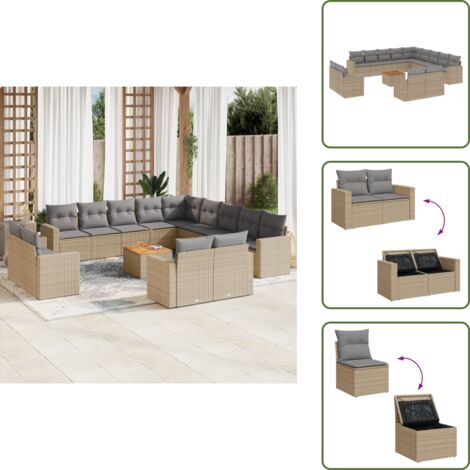 Rattan PE - vidaXL Set Divano da Giardino 14 pz con Cuscini Beige Misto Polyrattan - Poltrone da giardino