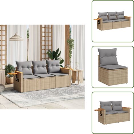 Rattan PE - vidaXL Set Divano da Giardino 3 pz con Cuscini Beige in Polyrattan - Arredamento da esterno