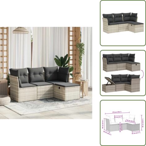 Rattan PE - vidaXL Set Divano da Giardino 4pz con Cuscini Grigio Chiaro Polyrattan - Acciaio verniciato
