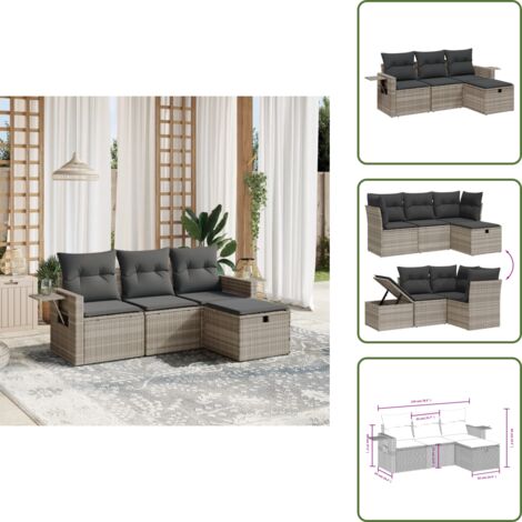 Rattan PE - vidaXL Set Divano da Giardino 4pz con Cuscini Grigio Chiaro Polyrattan - Acciaio verniciato