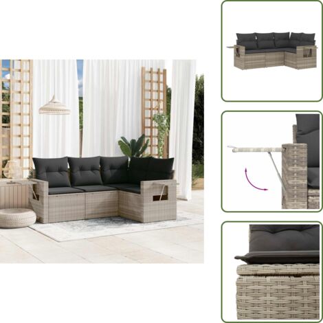 Rattan PE - vidaXL Set Divano da Giardino 4pz con Cuscini Grigio Chiaro Polyrattan - Arredamento da esterno