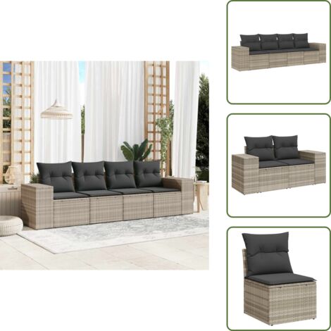 Rattan PE - vidaXL Set Divano da Giardino 4pz con Cuscini Grigio Chiaro Polyrattan - Arredamento da esterno