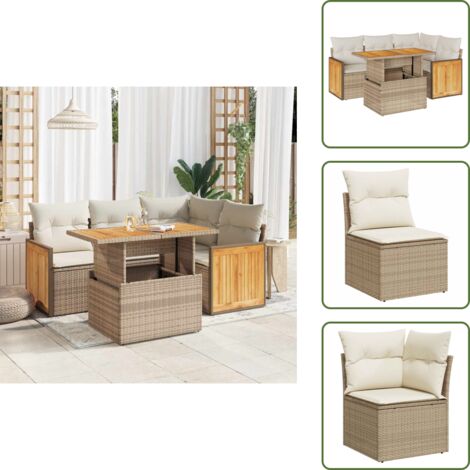 Rattan PE - vidaXL Set Divano da Giardino 5 pz con Cuscini Beige Polyrattan Acacia - Poltrone da giardino