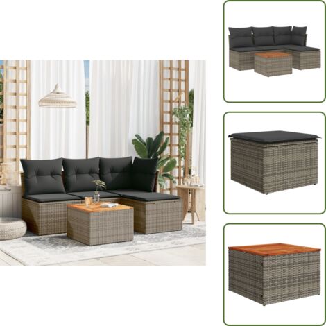 Rattan PE - vidaXL Set Divano da Giardino 5 pz con Cuscini Grigio in Polyrattan - Tavolo da giardino