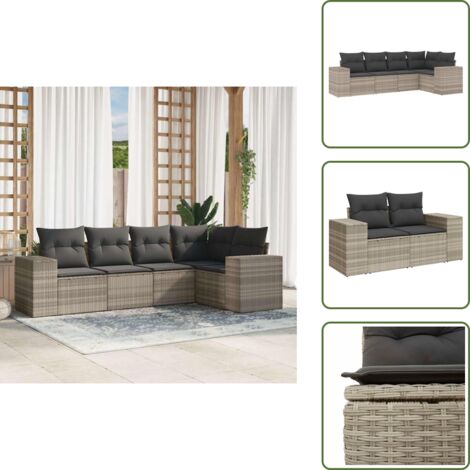 Rattan PE - vidaXL Set Divano da Giardino 5pz con Cuscini Grigio Chiaro Polyrattan - Poltrona da giardino