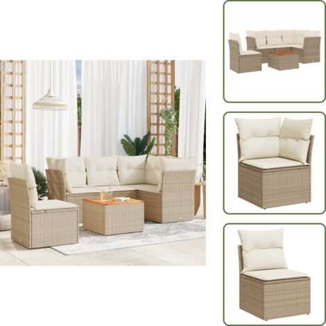 Rattan PE - vidaXL Set Divano da Giardino 6 pz con Cuscini Beige in Polyrattan - Copertura impermeabile