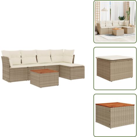 Rattan PE - vidaXL Set Divano da Giardino 6 pz con Cuscini Beige in Polyrattan - Copertura impermeabile