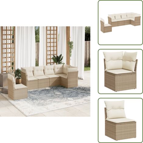 Rattan PE - vidaXL Set Divano da Giardino 6 pz con Cuscini Beige in Polyrattan - Cuscini sfoderabili