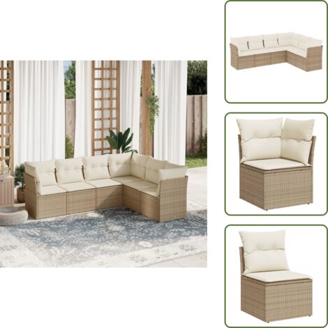 Rattan PE - vidaXL Set Divano da Giardino 6 pz con Cuscini Beige in Polyrattan - Cuscini sfoderabili