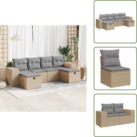 Rattan PE - vidaXL Set Divano da Giardino 6 pz con Cuscini Beige in Polyrattan - Cuscini sfoderabili