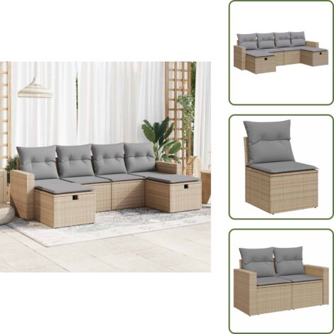 Rattan PE - vidaXL Set Divano da Giardino 6 pz con Cuscini Beige in Polyrattan - Cuscini sfoderabili