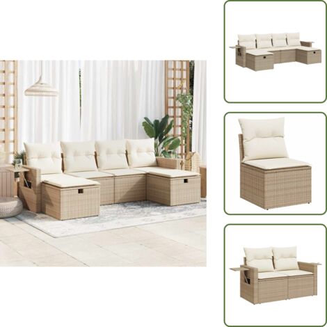 Rattan PE - vidaXL Set Divano da Giardino 6 pz con Cuscini Beige in Polyrattan - Cuscini sfoderabili