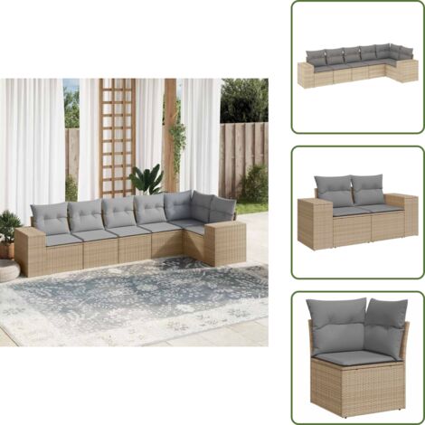 Rattan PE - vidaXL Set Divano da Giardino 6 pz con Cuscini Beige in Polyrattan - Poltrona da giardino