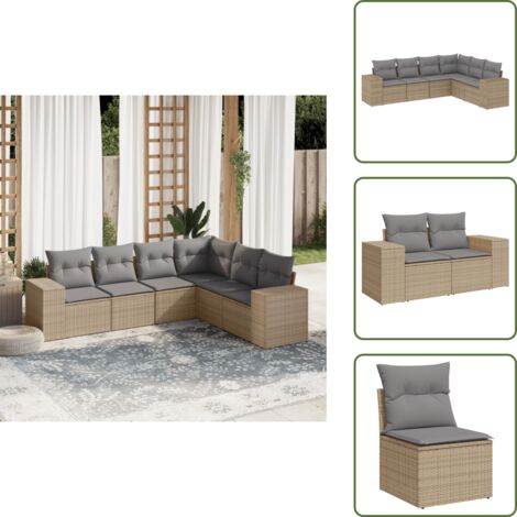 Rattan PE - vidaXL Set Divano da Giardino 6 pz con Cuscini Beige in Polyrattan - Poltrona da giardino