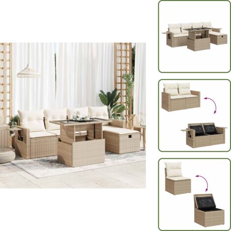 Rattan PE - vidaXL Set Divano da Giardino 6 pz con Cuscini Beige in Polyrattan - Tavolo da giardino