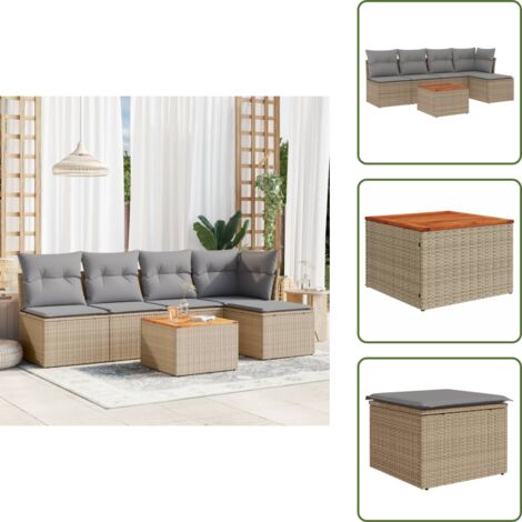 Rattan PE - vidaXL Set Divano da Giardino 6 pz con Cuscini Beige Misto Polyrattan - Copertura impermeabile