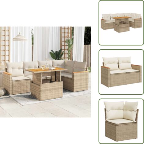 Rattan PE - vidaXL Set Divano da Giardino 6 pz con Cuscini Beige Polyrattan Acacia - Copertura impermeabile